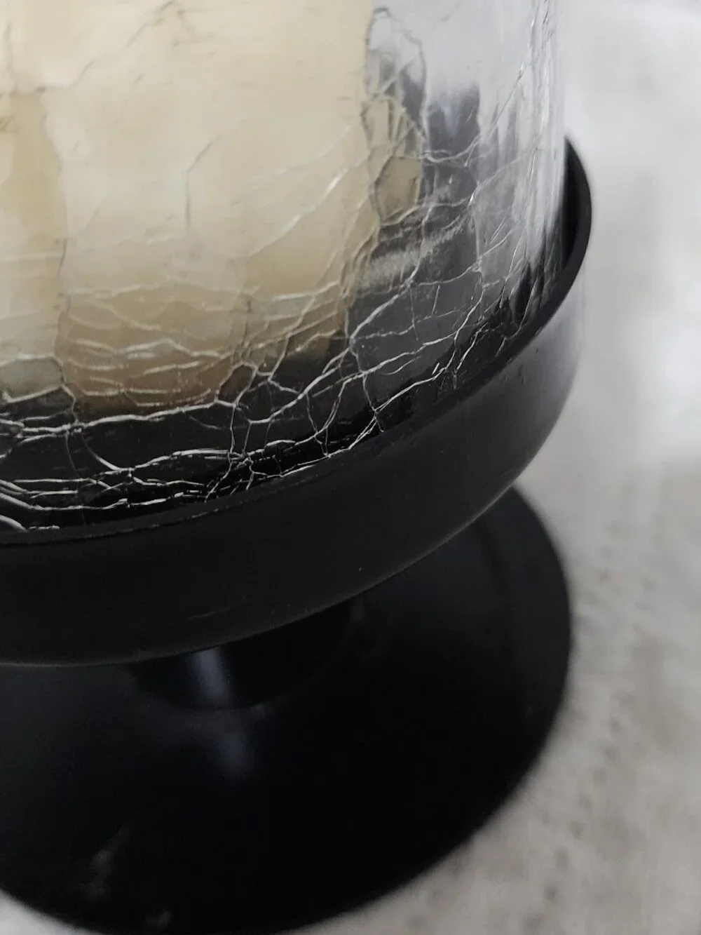 Hurricane Candle Holder With Round Candle.  Metal Base, Thick Glass Cover.